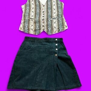 Vintage indie cute vest corduroy skirt outfit set size small vest size 11 skirt